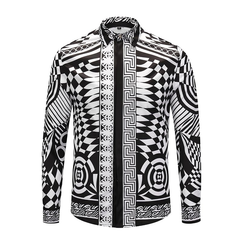 

F20 Brand New fashion long sleeve mens dress shirts Silk cotton slim fit men casual shirts luxury Medusa shirts, White;black