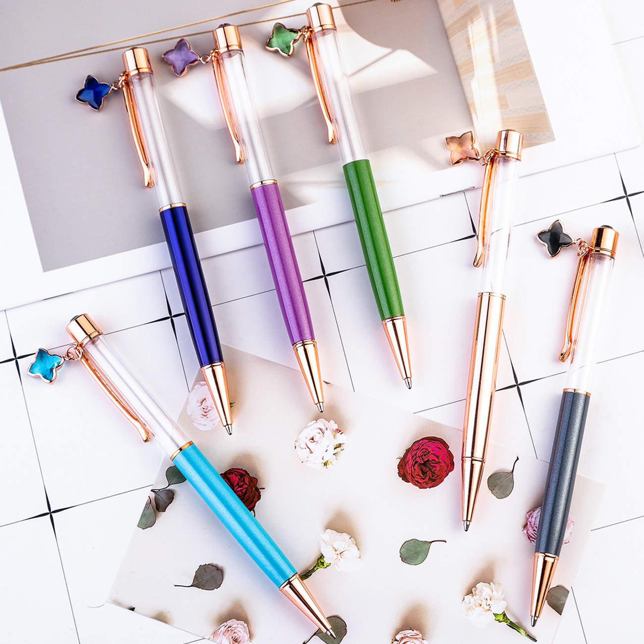 DIY Empty Barrel Ball Pen Diamond on Top Ballpoint Pen Clover Pendant Smart Gift Back to School Christmas Crafts WJ097-image-483019228