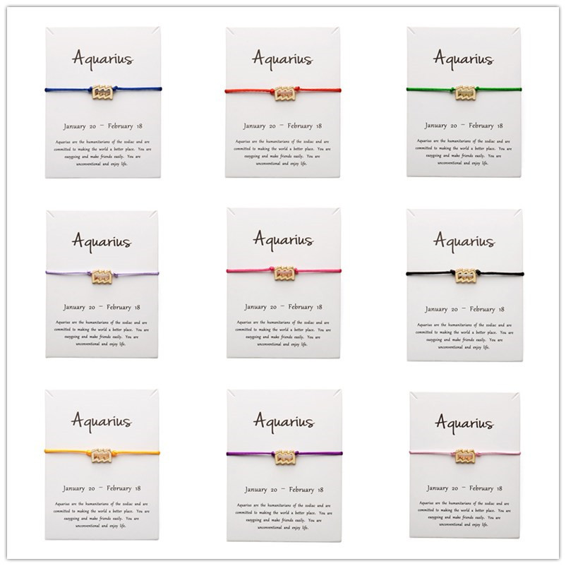 

White Card Fashion Jewelry 12 Constellation Zodiac Aquarius Lucky Rope Bracelet Bangles For Women Accessories