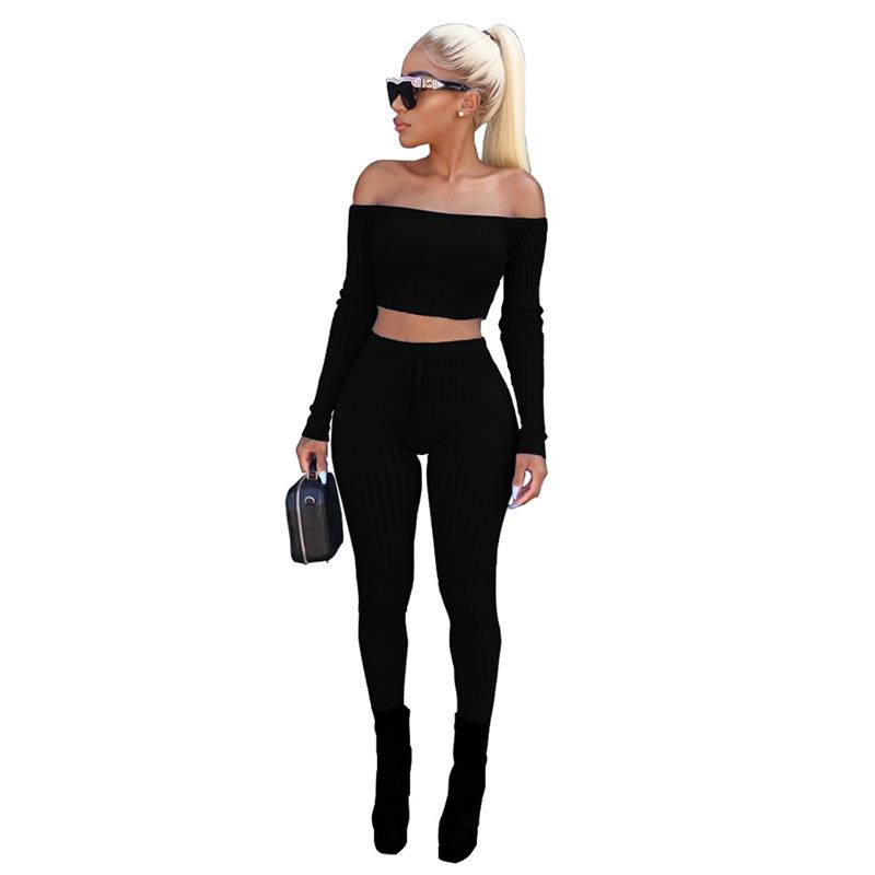 

Fashion 2 Pieces Pants Rompers Womens Jumpsuit Off Shoulder Solid Sexy Ladies Two Pieces Sets Bodysuit Women Overalls WS3255V, Black