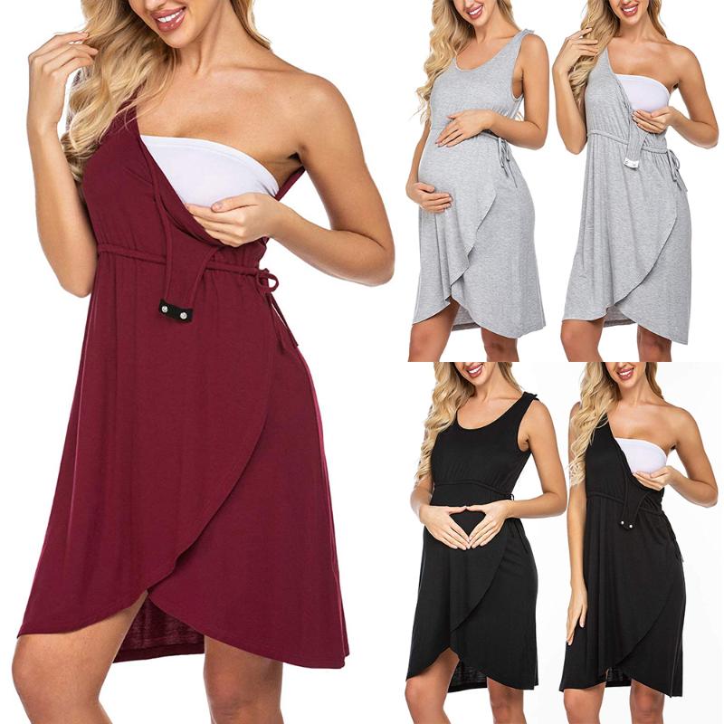 

Summer Maternity Dress Sleeveless Boat Neck Dresses For Pregnant Women Breastfeeding Nursing Pregnancy Clothing Sundress D30, Black