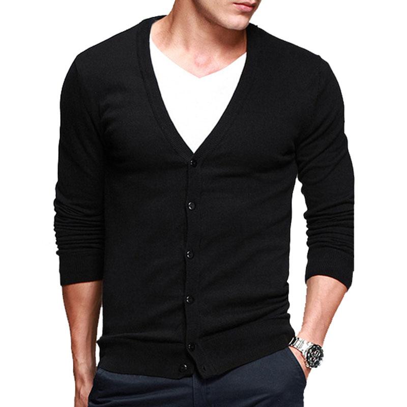 

rand Mens Casual Sweater Spring utumn Fashion Pure Color Slim Fat Male Cotton Knitting Cardigan Men Cardigan Masculino F2966, Black
