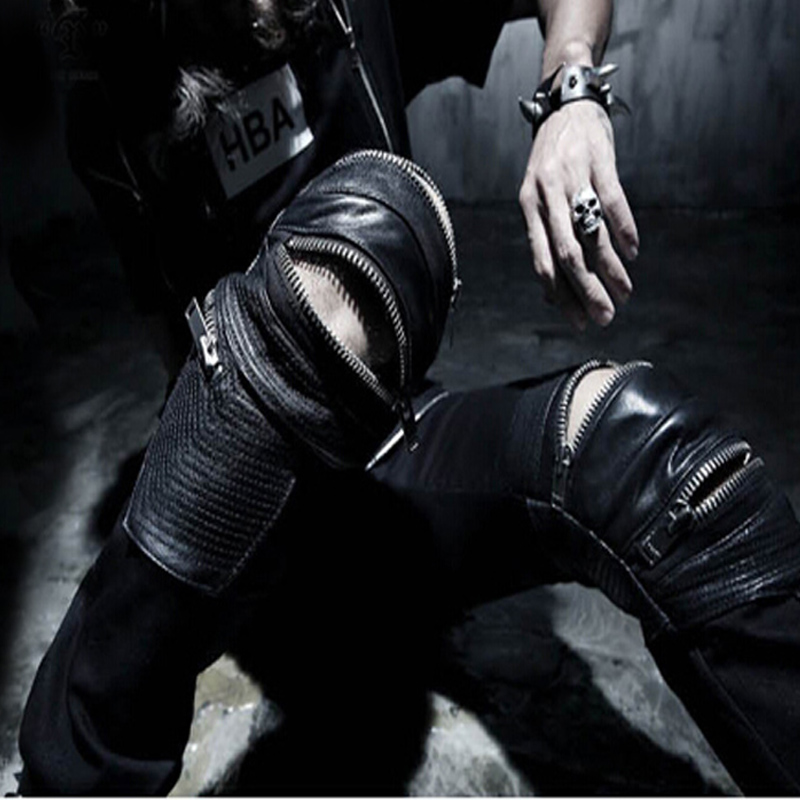 

7 SIZE Plus Size Funky Japan Punk Men's Casual Slim Fit Skinny PU Faux Leather Zipper HIP HOP Joggers Costume Clubwear Trousers, Black