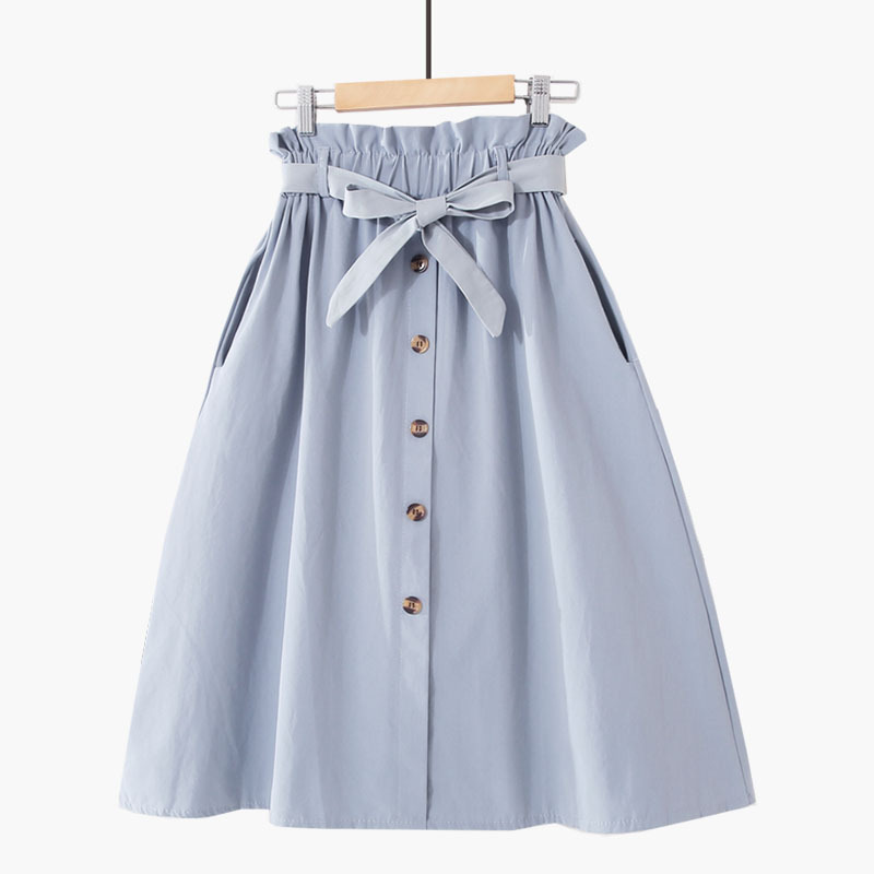 

Women Vintage Pleated Skirts Fashion Summer Korean Casual A Line High Waist Midi Big Swing Rockabilly School Skirt with Belt