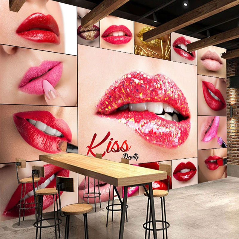 

Custom Mural Wallpaper 3D Red Lips Creative Wall Painting KTV Bar Clubs Fresco Modern Simple Background Wall Papel De Parede 3 D, As pic