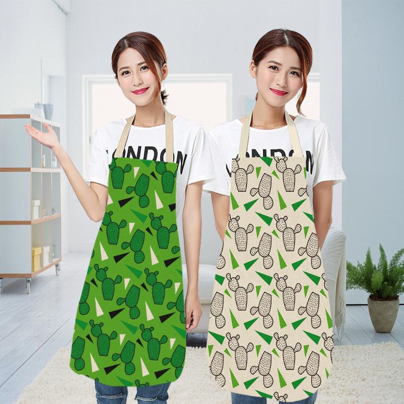 

1Pcs Kitchen Apron Printed Plant Cactus Sleeveless Cotton Linen Aprons for Men Women Home Cleaning Tools Apron