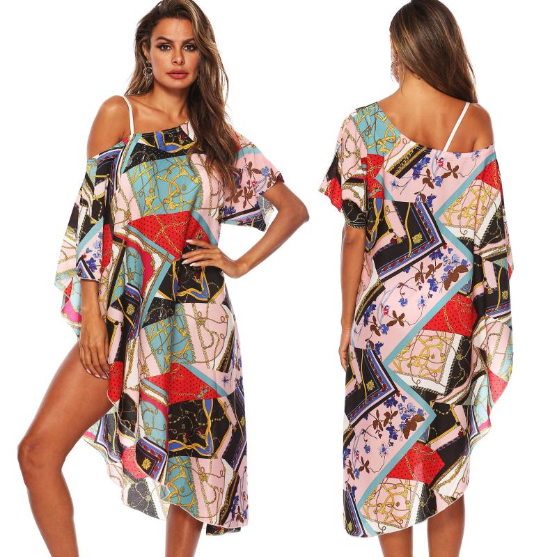

Summer Sexy Elegant Vintage Dress Women Plus Size Off Shoulder Beach Bathing Bikini Cover Up Swimwear Beachwear Kaftan Tunic