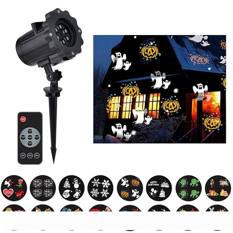 

2018 Christmas Projector Lights 16 Pattern Replaceable Rotating Laser Projector Lamp Landscape Light for Outdoor Garden Christmas Halloween