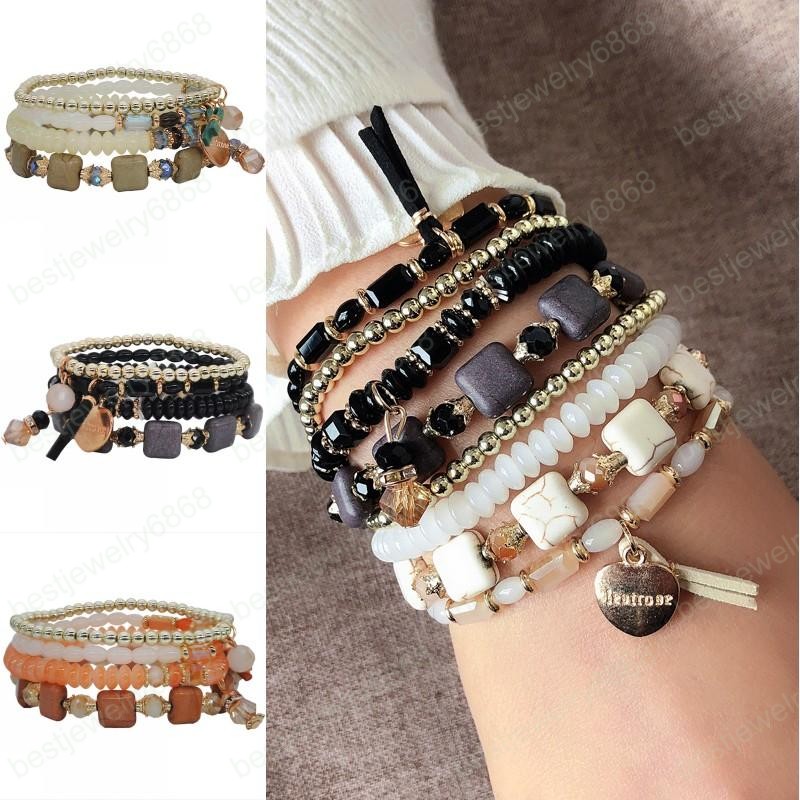 

Hot Selling Turquoise Handmade Crystal Beaded Bracelets Female Multilayer Elastic Rope Bangle Bracelet Women Fashion Jewelry