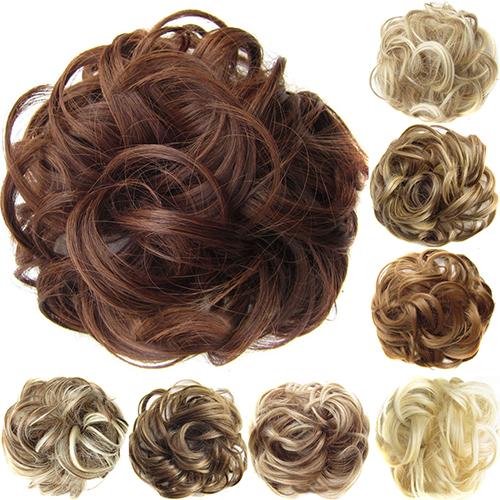 

Temperature Fiber Synthetic Fake Hair Bun Extension Natural Hair Elastic rubber Band Donut Scrunchies Curly Chignon for Women