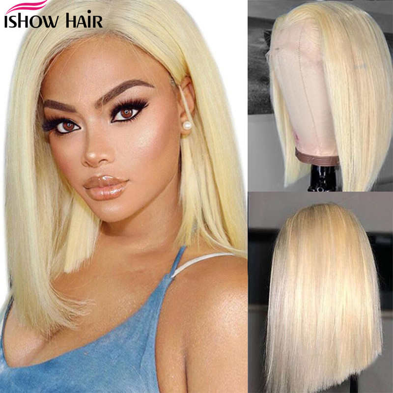 

613 Blonde Bob Wig 13X4 Short Lace Front Human Hair Wigs For Women Remy 150% Density Brazilian Straight 613 Bob Human Hair Wigs, #613