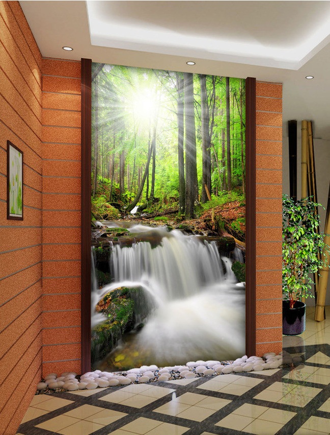 

WDBH 3d wallpaper custom photo Sunshine forest waterfall water landscape porch home decor living room 3d wall muals wall paper for walls 3 d, Non-woven