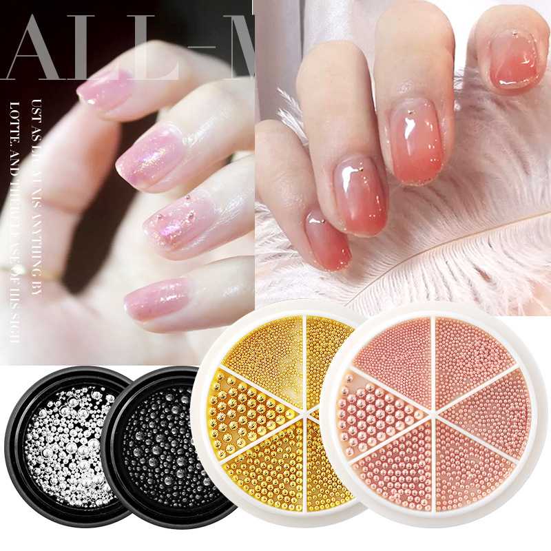 

6-grid Turntable Small Metal Steel Ball Charms Rose Gold Caviar Rhinestones 3D Nail Art Decorations New Arrive Manicure Tools