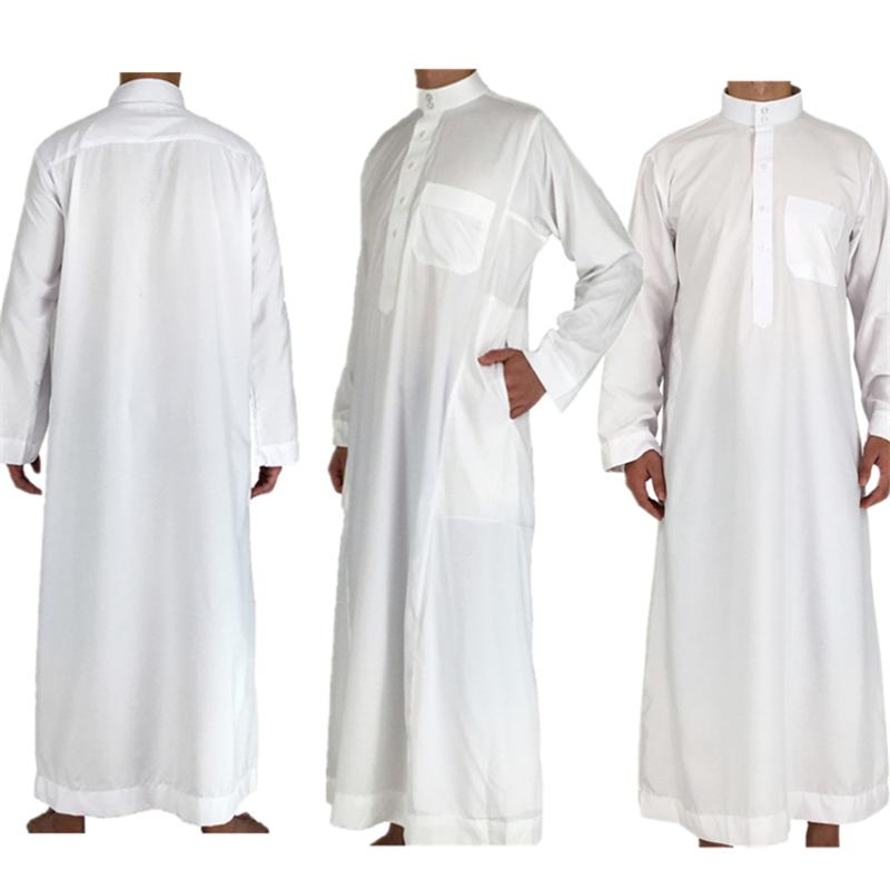 White Long Sleeve Islamic Men Clothing Jubba Thobe Abaya Dubai Saudi Arabia Traditional Ramadan Eid Arab Robes-image-551538975