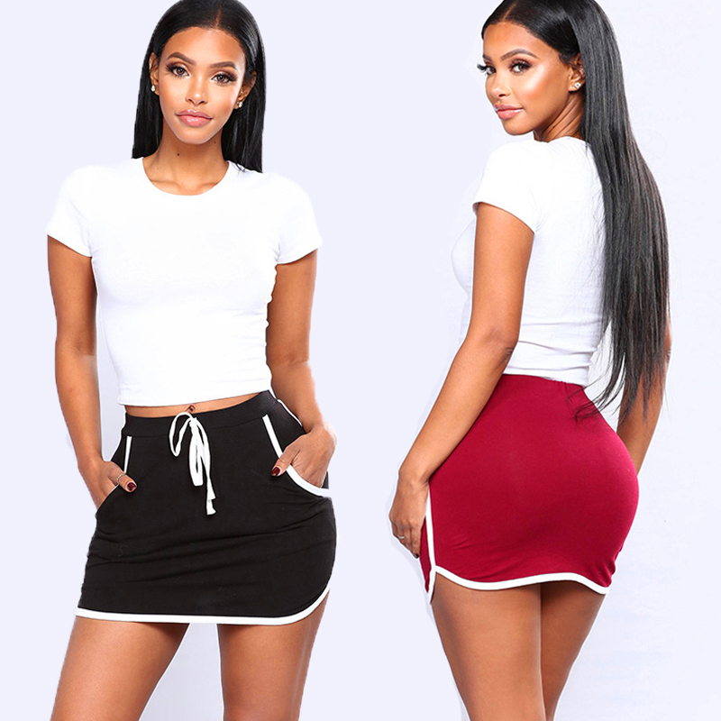

Summer Women Joggers Fitness Skirt With Pockets New Ladies Sexy Skirt White Sides Sweatpants High Elastic Waist Short Skirts, Red