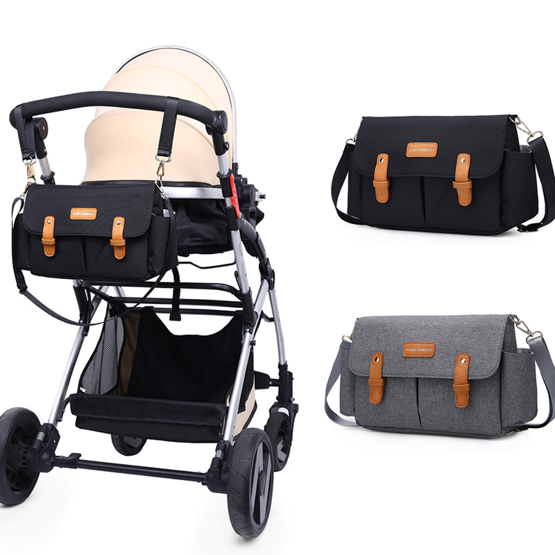 

Baby Stroller Cloth Bags Large Capacity Mummy Maternity Nappy Bag Travel Outgoing Diaper Nursing Hanging Storage Organizer Bags, Black