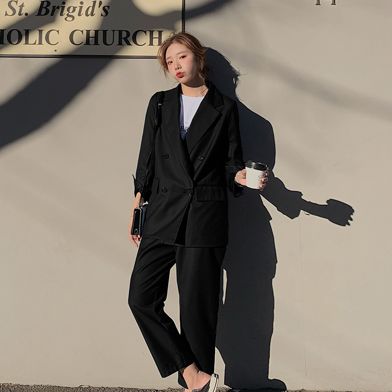 

2020 Vintage suit suit women' Hong Kong style school opening season women' professional two-piece Korean jacket, Black