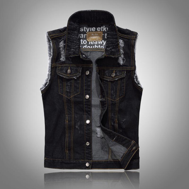 

Spring 2020 Brand Jean Jacket Men's Denim Vest Hip Hop Jean Coats Waistcoat Men Cowboy Sleeveless Jacket Male Tank Plus Size 5XL, Black