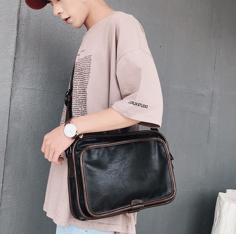 

Factory wholesale men handbag new leather men shoulder bag retro contrast leather leisure bag multifunctional fashion leather business docum, Black(boutique box)