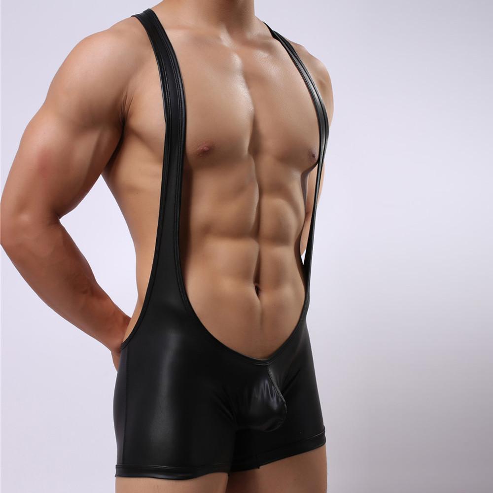

Sexy Panties Undershirts Mens Underwear Gay Bodybuilding Leather Bikini Jumpsuits Suspender STeddies Bodysuits Men Jumpsuit Undershirt, Black;white