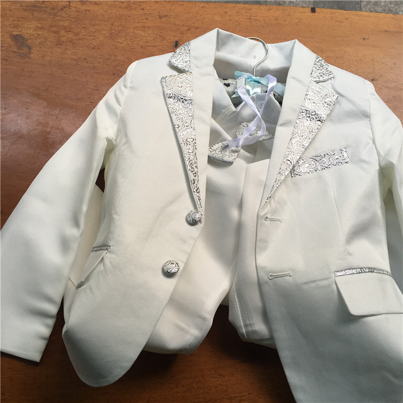 

Boys Kids Tuxedo Suits Children Costume Boy Wedding Coat Pants Tie 3pcs/set Size From 80cm-155cm For 2-12 Year, White