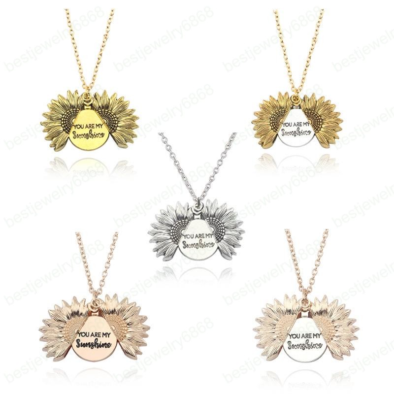 

New Women Gold Necklace Custom You are my sunshine Open Locket Sunflower Pendant Necklaces Free Flower Jewelry Christmas Gift