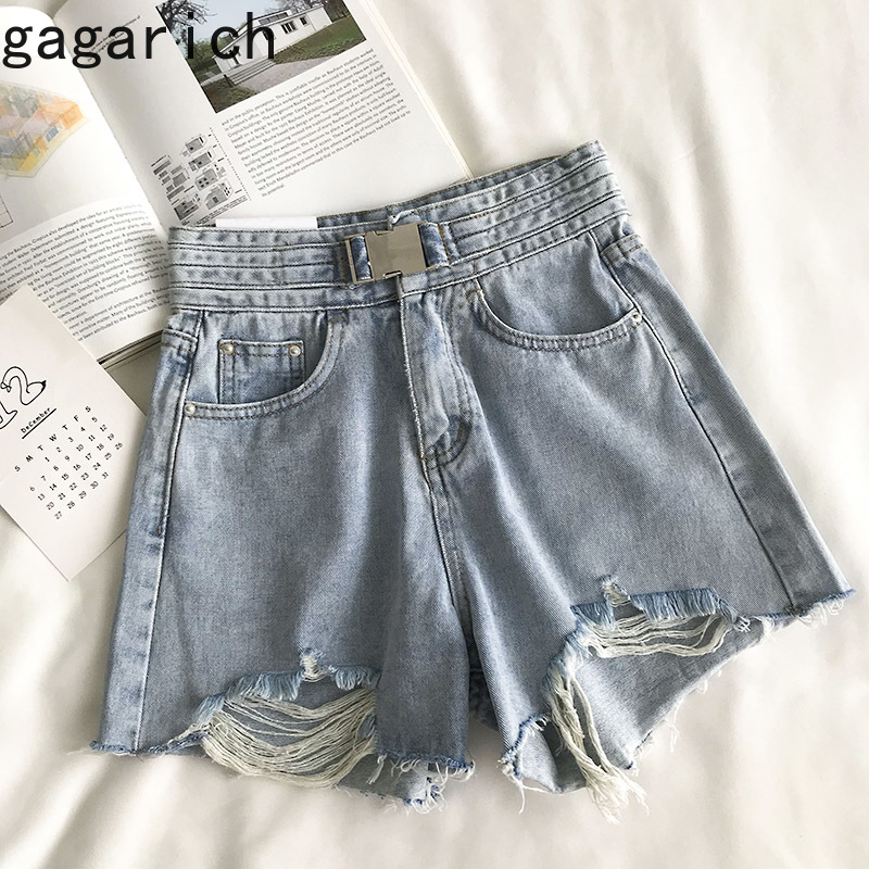 

Gagarich Denim Shorts Female Summer 2020 New Korean Style Light Blue Irregular Hole Design High-Waisted Wide-Leg Shorts