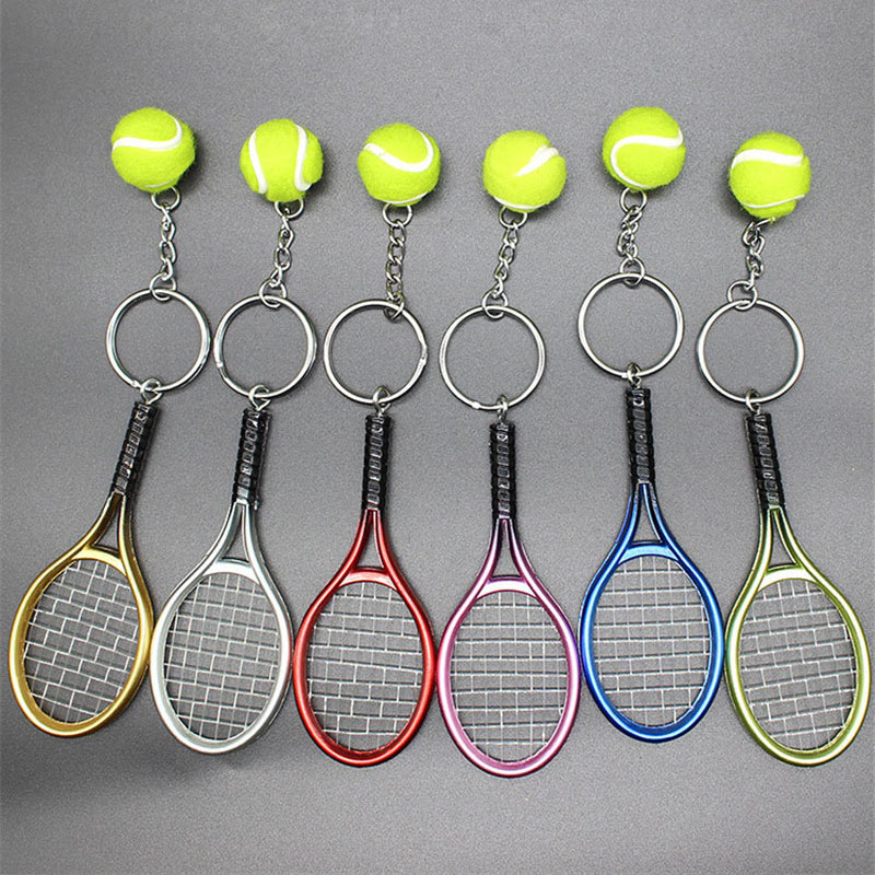

Sport tennis rackets keychain new tennis ball keyring rings bag hangs woomen men fashion jewelry gift, Slivery;golden