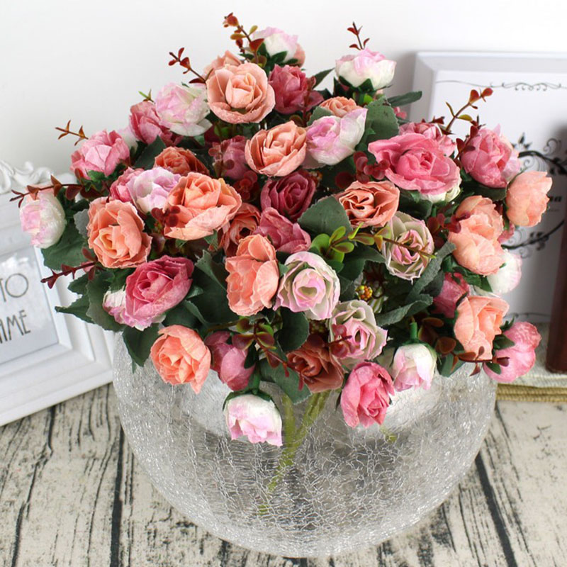 

1 Bouquet 21 Heads Rose Flowers Concise Artificial Rose Silk Flower Leaf for Wedding Party Home Garden Decoration Fake Flowers, Purple