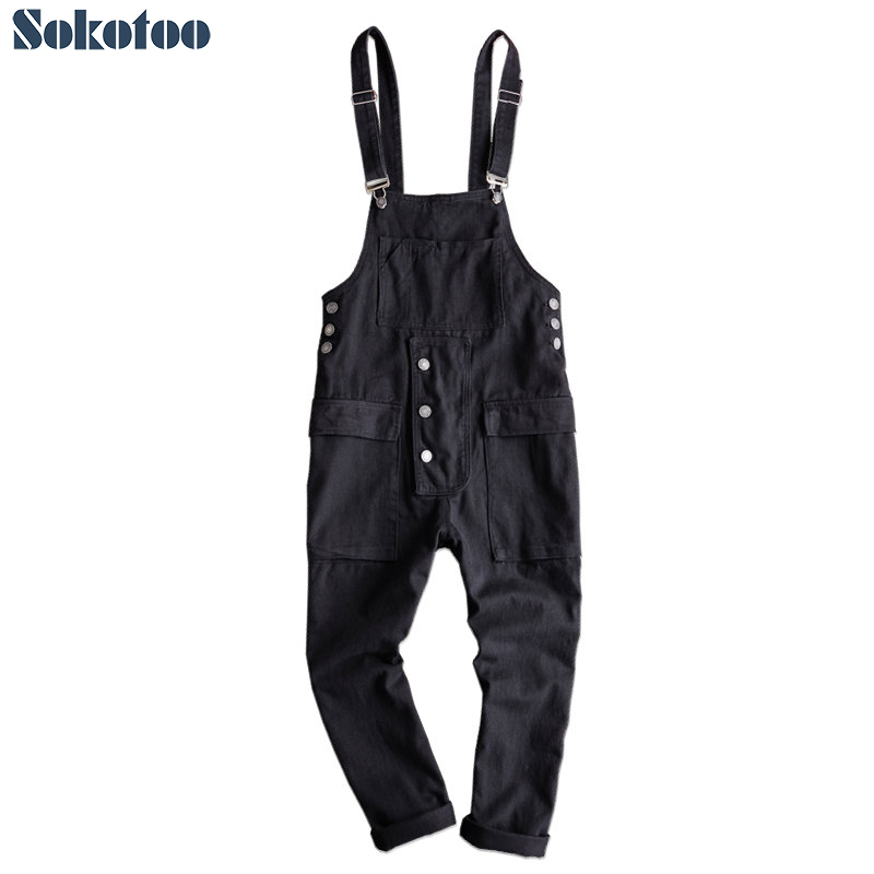

Men's loose pockets cargo hip hop bib overalls Coveralls Suspenders jumpsuits Black khaki