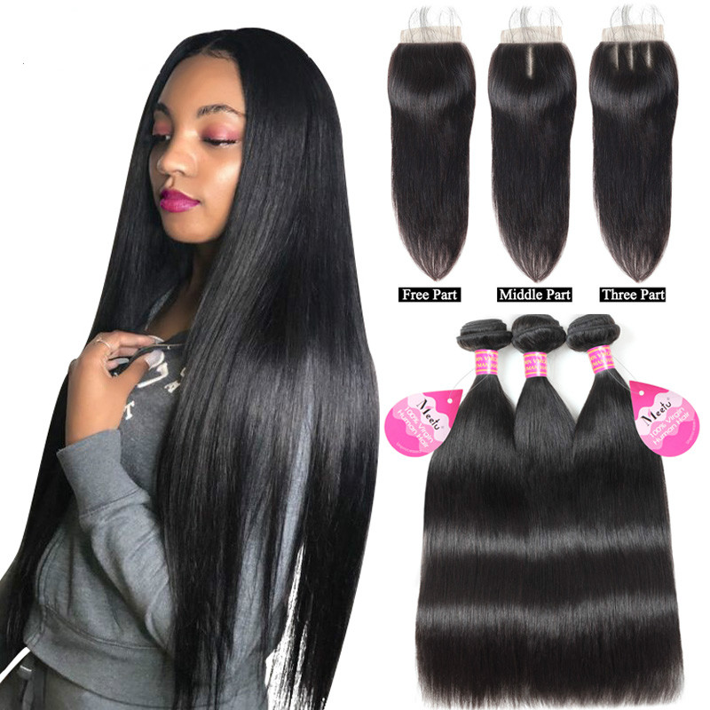 

Meetu Malaysian Hair Bundles with Closure Straight Hair Bundles with Closure Natural Human Hair Bundles with Closure Non Remy, Natural color