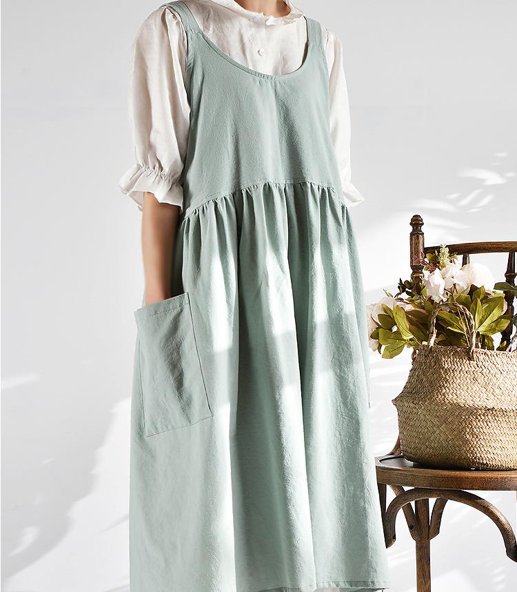

Medieval Washed cotton linen Kitchen Apron For Cooking Baking Flower Shop Ruffles work clean apron for woman uniform lady Dress