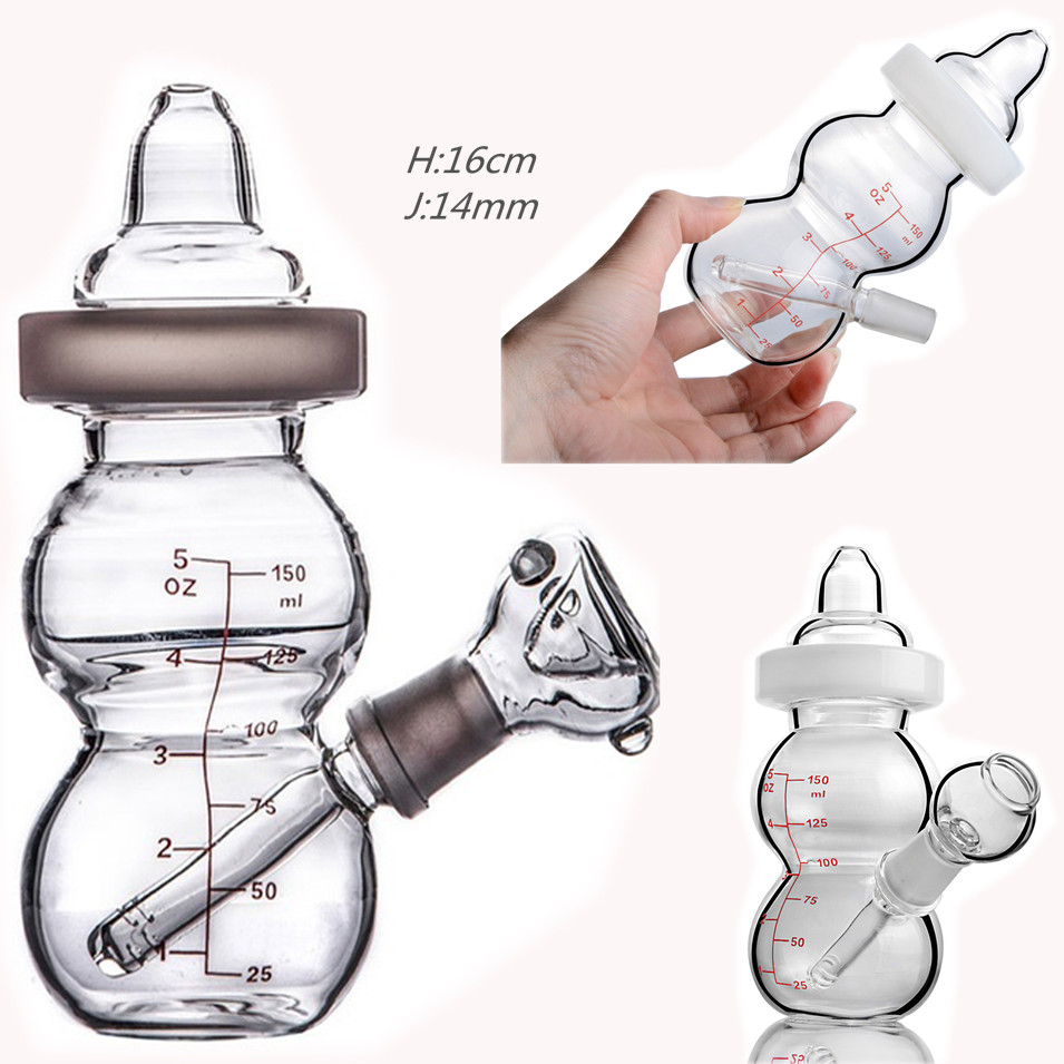 

Hookahs New Baby Bottle bong Oil Rigs water pipe glass feeder bongs with pinholes diffusor 14mm Bowl Thick glass dab rig 6.3''