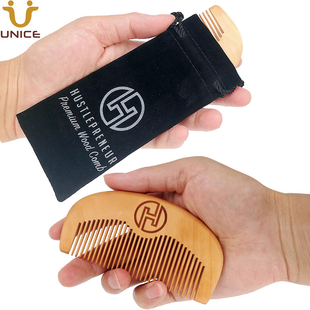 

MOQ 100 pcs Wooden Comb with Velvet Bag Customized LOGO Wood Hair Beard Combs for Men Women Barber Shop