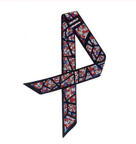 

Wholesale Trendy Scarves Geometric Architecture Print Silk Scarf Women Tie Brand Scarfs Bag Ribbons Small Headband