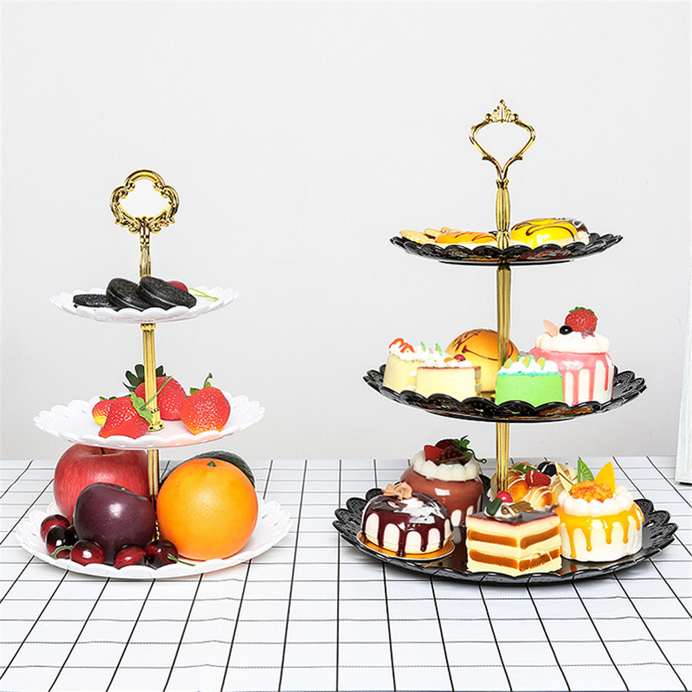 3 Tier Plastic Cake Stand Birthday Party Decor Afternoon Tea Wedding Plates Party Tableware Dessert Vegetable Storage Rack-image-481607647