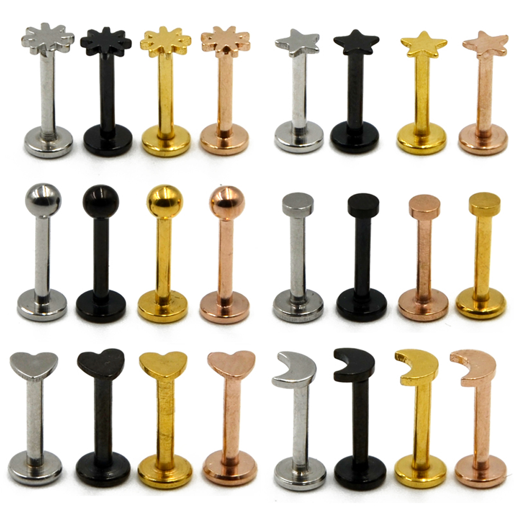 Luna /& Estrella internamente roscado Labret Tragus Monroe Stud 3 Colores Disponibles