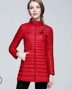 

Wholesale new women's autumn and winter thin section slim mid-length stand-up collar down jacket, Army green