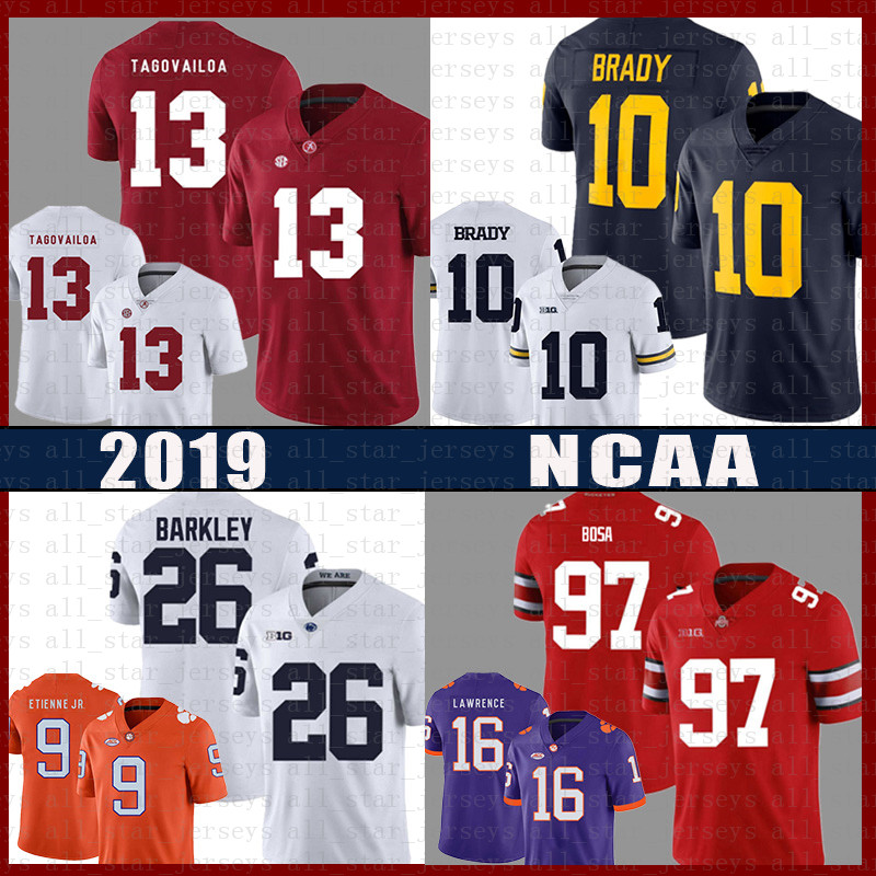 

Tua Tagovailoa Wolverines Tom Brady American football Jersey Lion Saquon Barkley Nick Bosa Dwayne Haskins Jr Trevor Lawrence Etienne Jr., Ncaa (laohu)