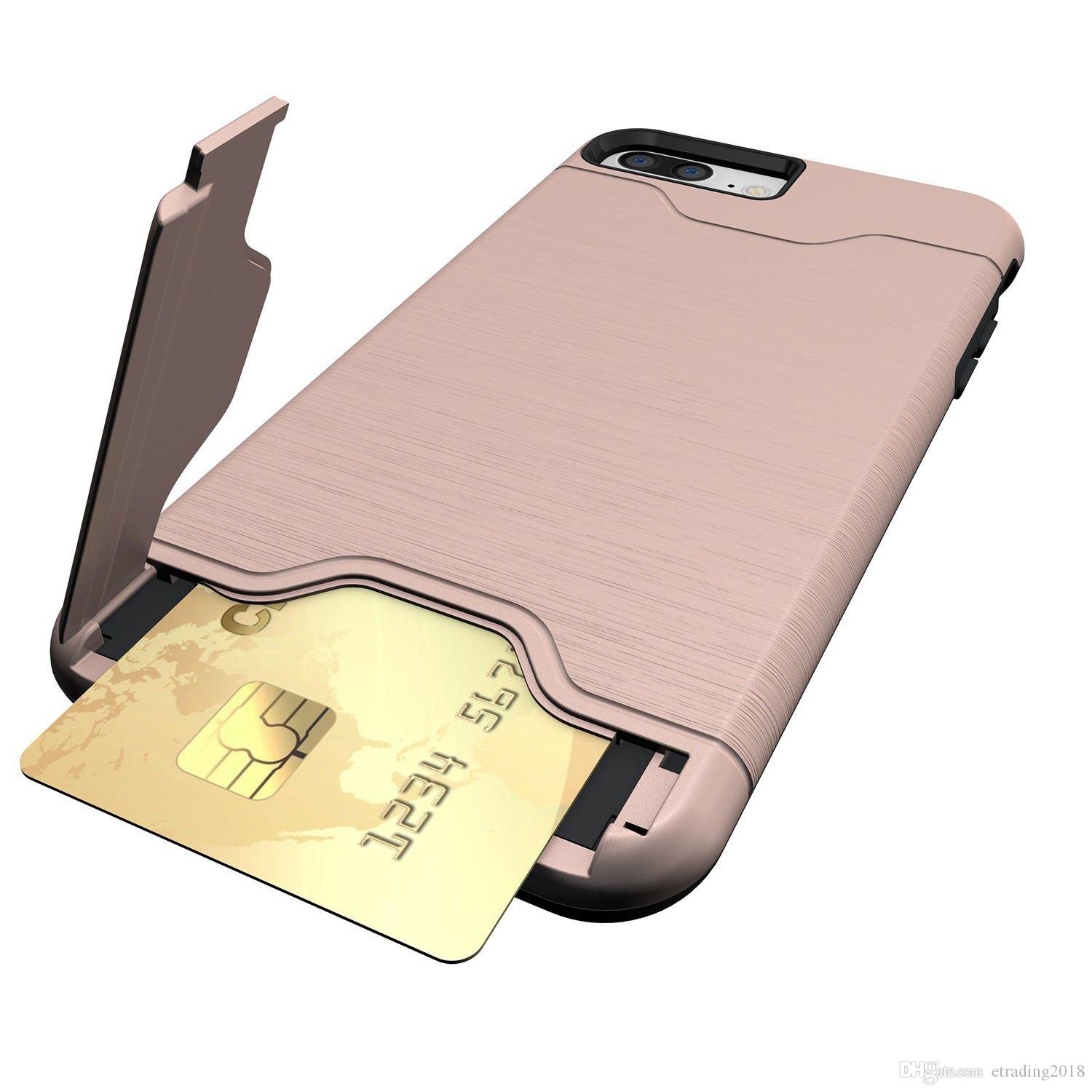 

Brand Hot Sale Shockproof Brushed Card Pocket Kickstand Hybrid Protective Case Cover