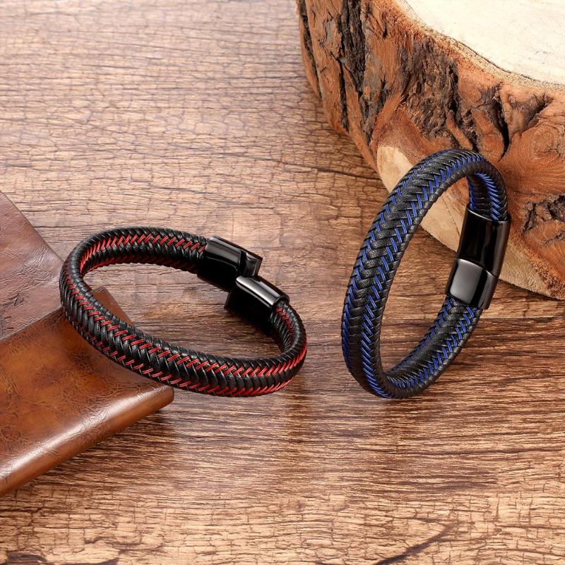 

Charm Bracelets MOGE Trendy Men With Stainless Steel Black Magnetic Clasps Wire Rope For Male Female Leather Gifts