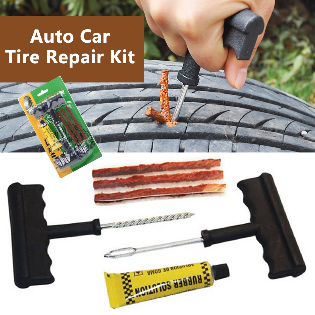 

Tire Repair Tools Kit 6Pcs Car Accessories Auto Bike Auto Tubeless Tire Tyre Repair Kit Puncture Plug Repair Kit Hand Tools