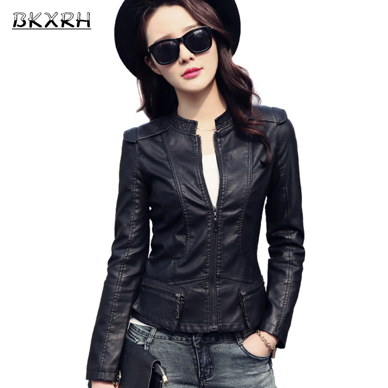 

Spring leather coat women 2017 new fashion leather jacket women short slim motorcycle clothing female outerwear black, Red