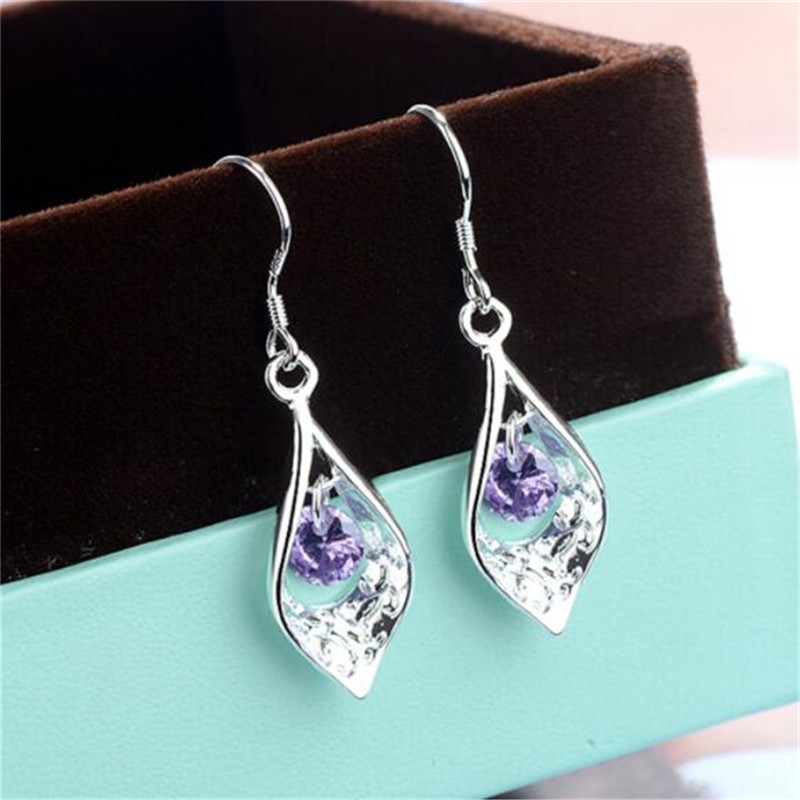 

Dangle & Chandelier Purple Stone Earrings Europe And America Drop-shaped Silver Women's Luxury Jewelry Accessories