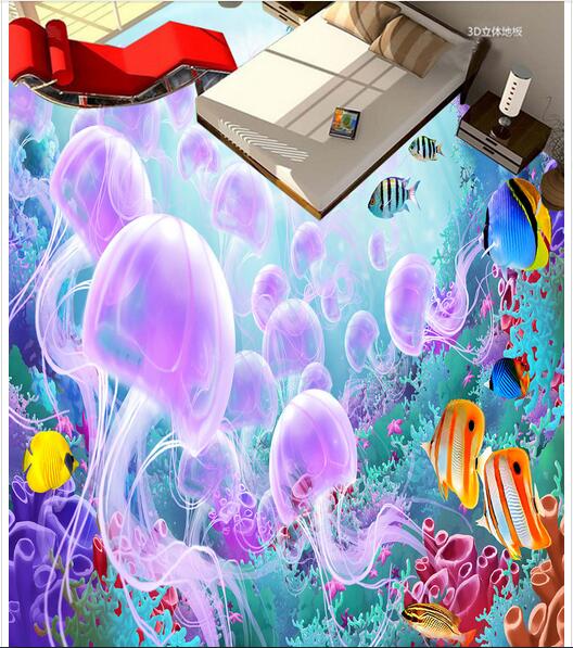 

WDBH 3d pvc flooring custom photo Submarine coral jellyfish Self-adhesive floor home decor 3d wall murals wallpaper for living room, Customize