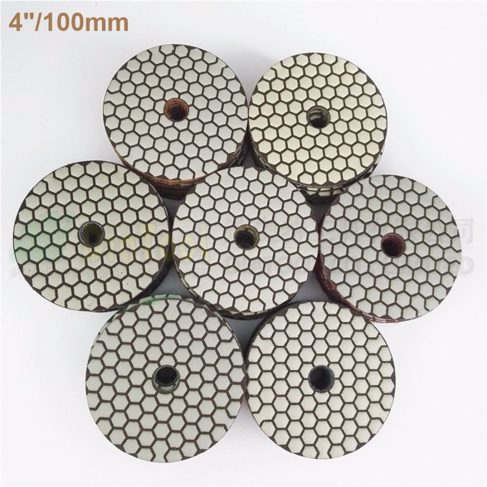 

SHDIATOOL 10sets (7pcs/set) 4inches B Dry Diamond Polishing Pads 70pcs Dia100mm Resin Bond Diamond Flexible Sanding Disk
