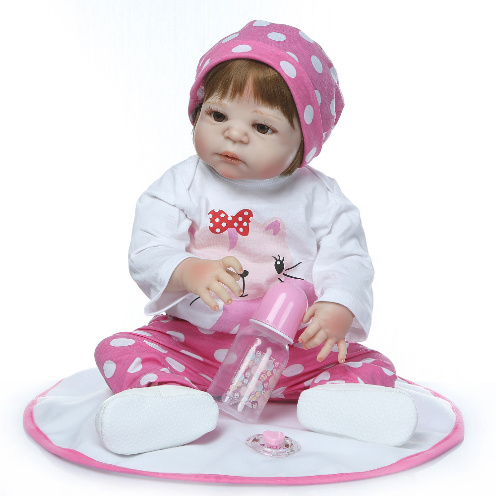 Wholesale 22inch 55cm Bebe Reborn Doll Hard Silicone Boy Girl Toy Reborn Baby Doll Gift For Child Pink Hat White Blanket Baby Doll Japanese Dolls Baby
