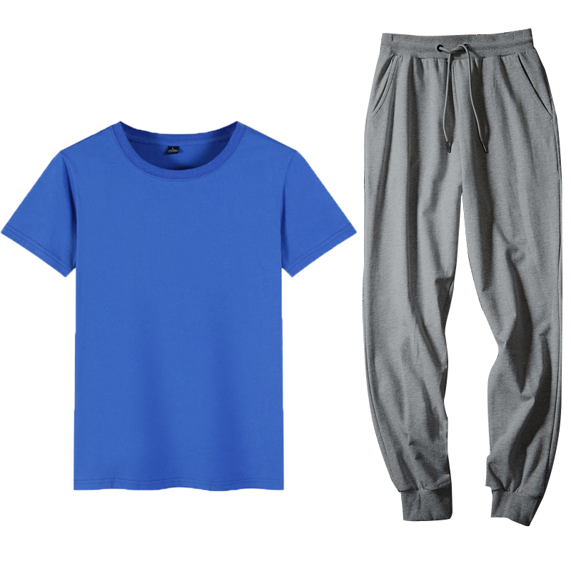 

ropa hombre t shirt sport set short sleeve top loose leisure set two piece summer men tshirt + pants run sweatpants pantalon, Colour 8