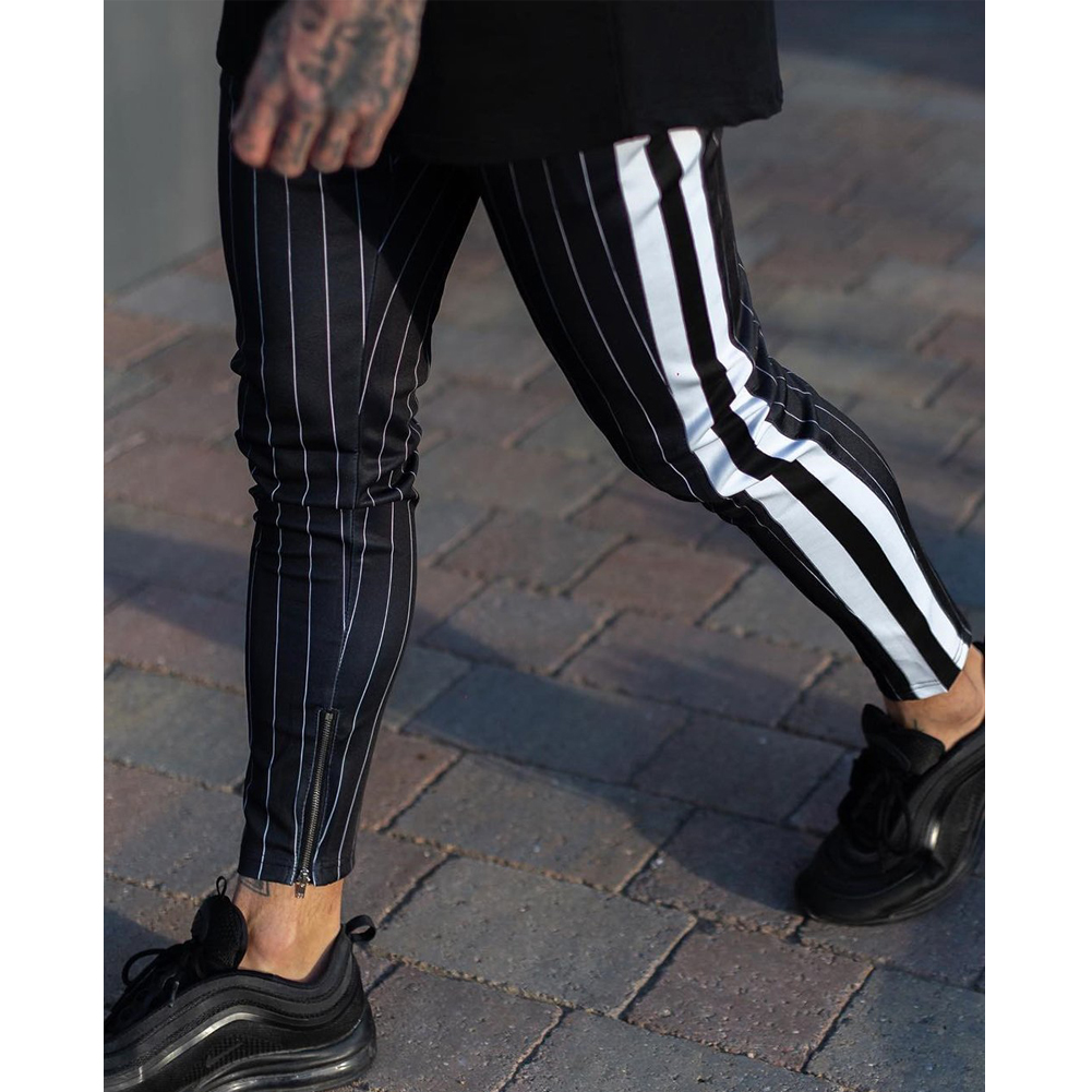 

Fashion Men Casual Stripe Long Trousers Slim Fit Tracksuit Sport Gym Skinny Stripe Jogging Joggers Sweat Pants Trousers1, Black