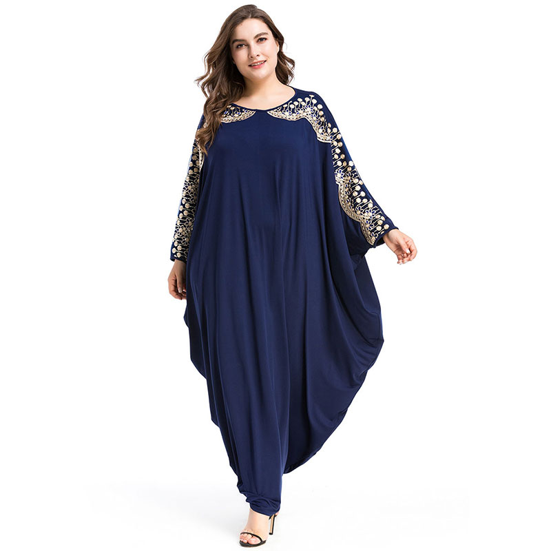 

2020 Long-sleeved plus size women Dress embroidery Flowers